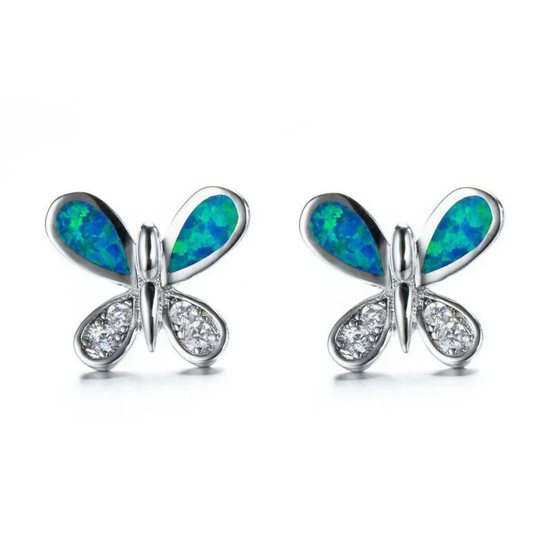 Butterfly Stud Earrings Blue Opal Rhinestone Crystal | Nixie Stud Earrings Nixie