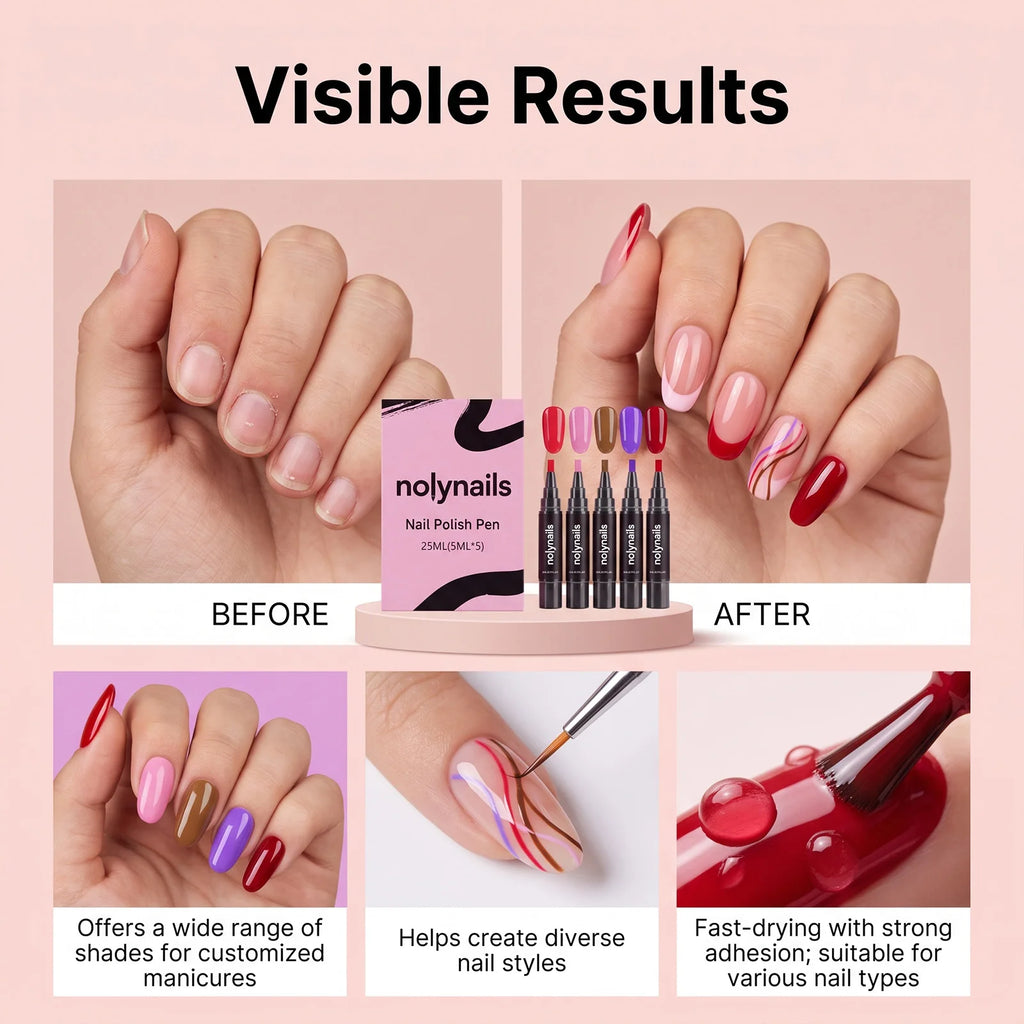 5-Color Gel Nail Polish Pen Set – Quick Dry, No UV Needed Gel Nail Polish Pen Nixie
