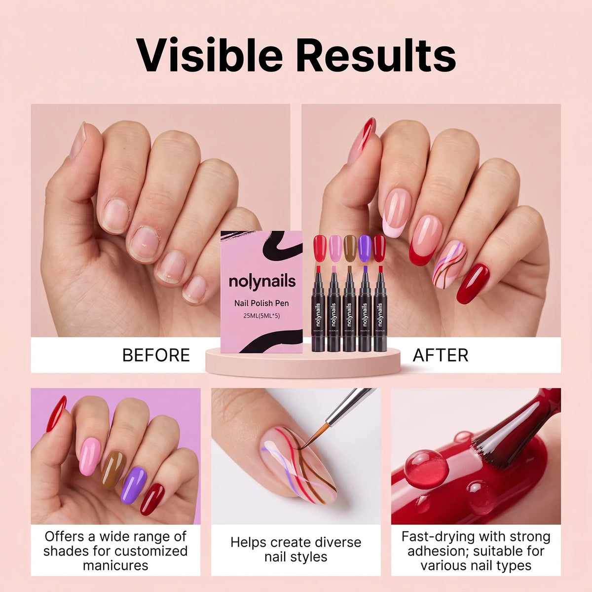 5-Color Gel Nail Polish Pen Set – Quick Dry, No UV Needed Gel Nail Polish Pen Nixie