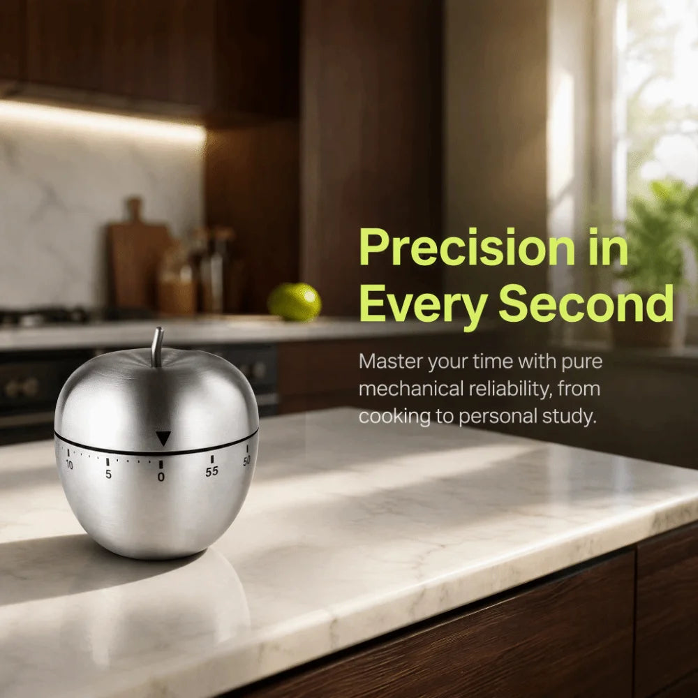 2PCS Mechanical Kitchen Timer – Stainless Steel, 60-Min Wind-Up