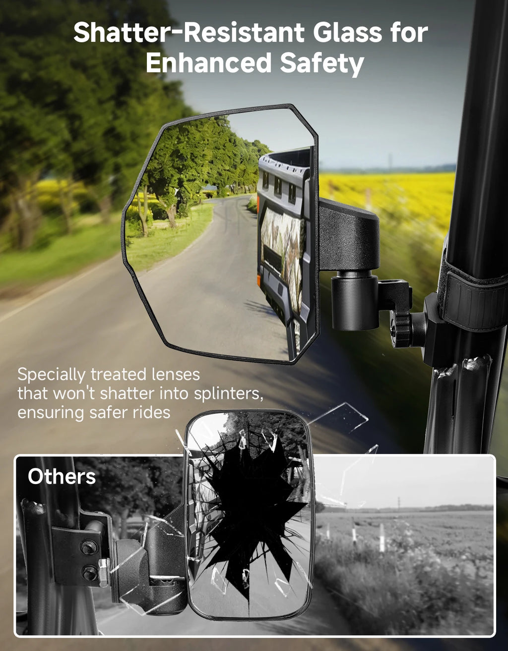 KEMIMOTO UTV Pro-Fit Side Mirrors Extendable Telescopic Arm UTV Side Mirrors Nixie