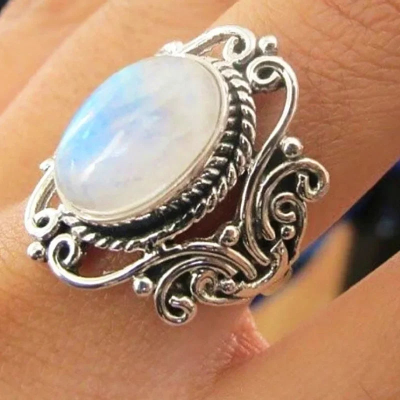 Vintage Boho Moonstone Zircon Marquise Ring | Sizes 6–10 Boho Statement Ring Nixie