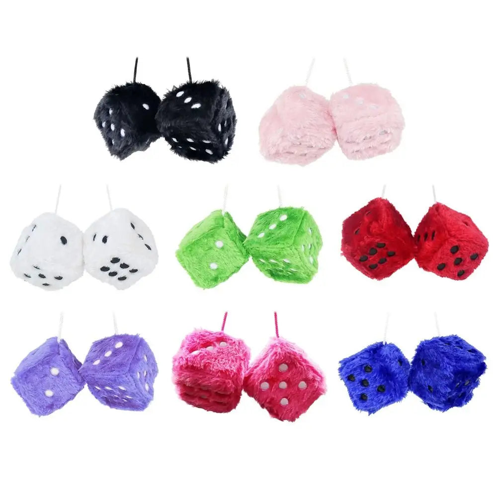 Fuzzy Plush Dice Car Rearview Mirror Hanging Ornament 6cm