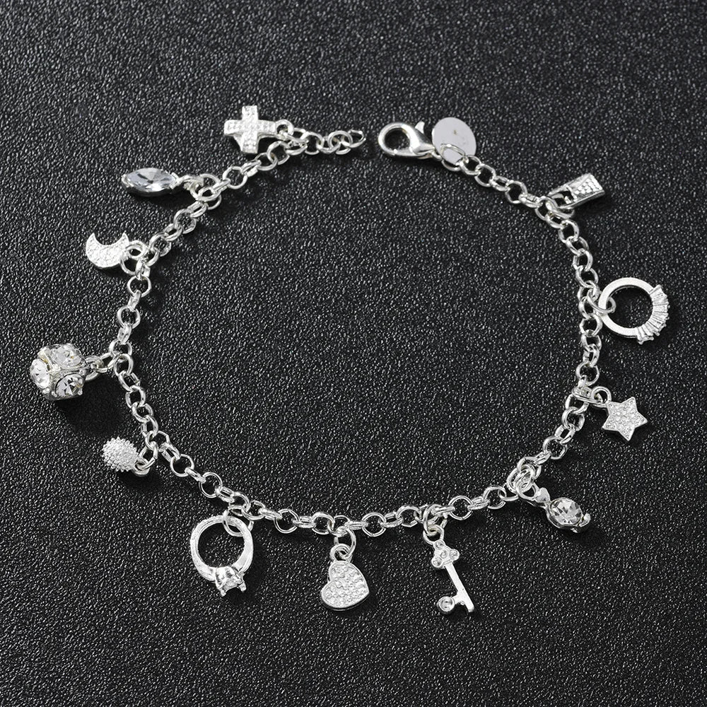 Women's Silver 13-Pendant Charm Bracelet – Fashion Jewelry Charm Bracelet Nixie
