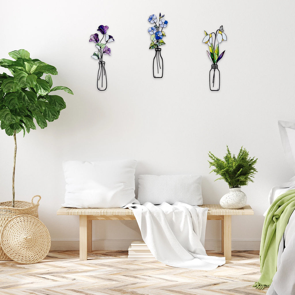 Metal Flower Wall Art Set – Rustic Farmhouse Decor (3 Pcs) Metal Wall Art Nixie