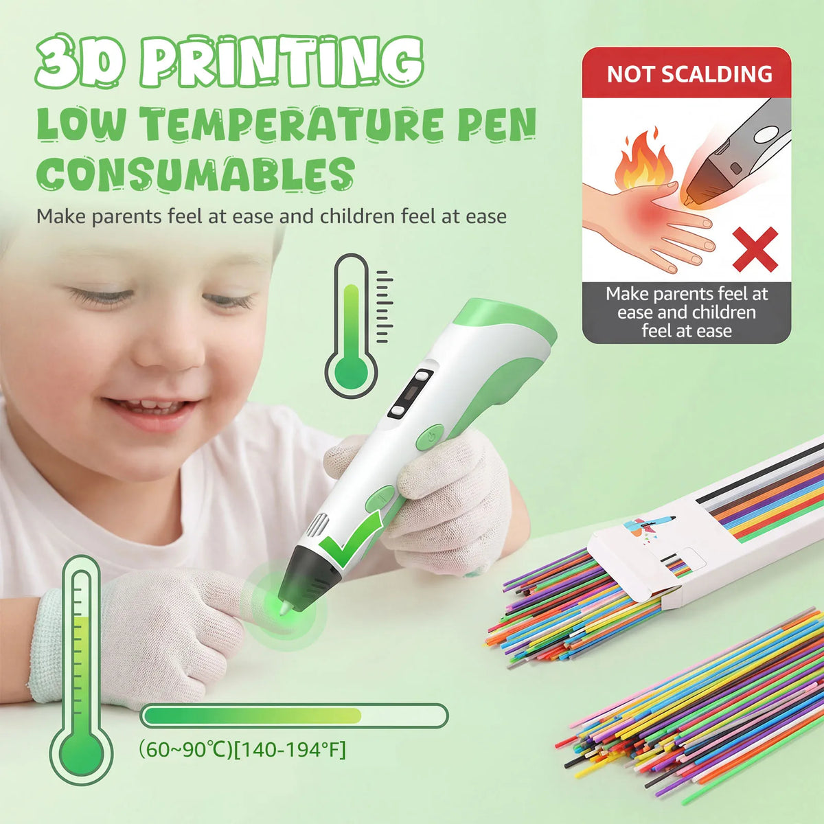 PCL 3D Pen Filament Refills 260/560Pcs – Low Temp, 10/20 Colors 3D Pen Filament Nixie