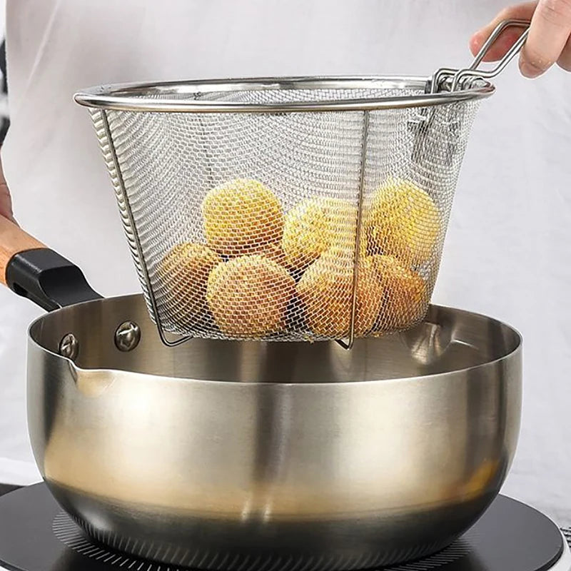 Stainless Steel Deep Fry Basket Round Wire Mesh Strainer Deep Fry Basket Nixie