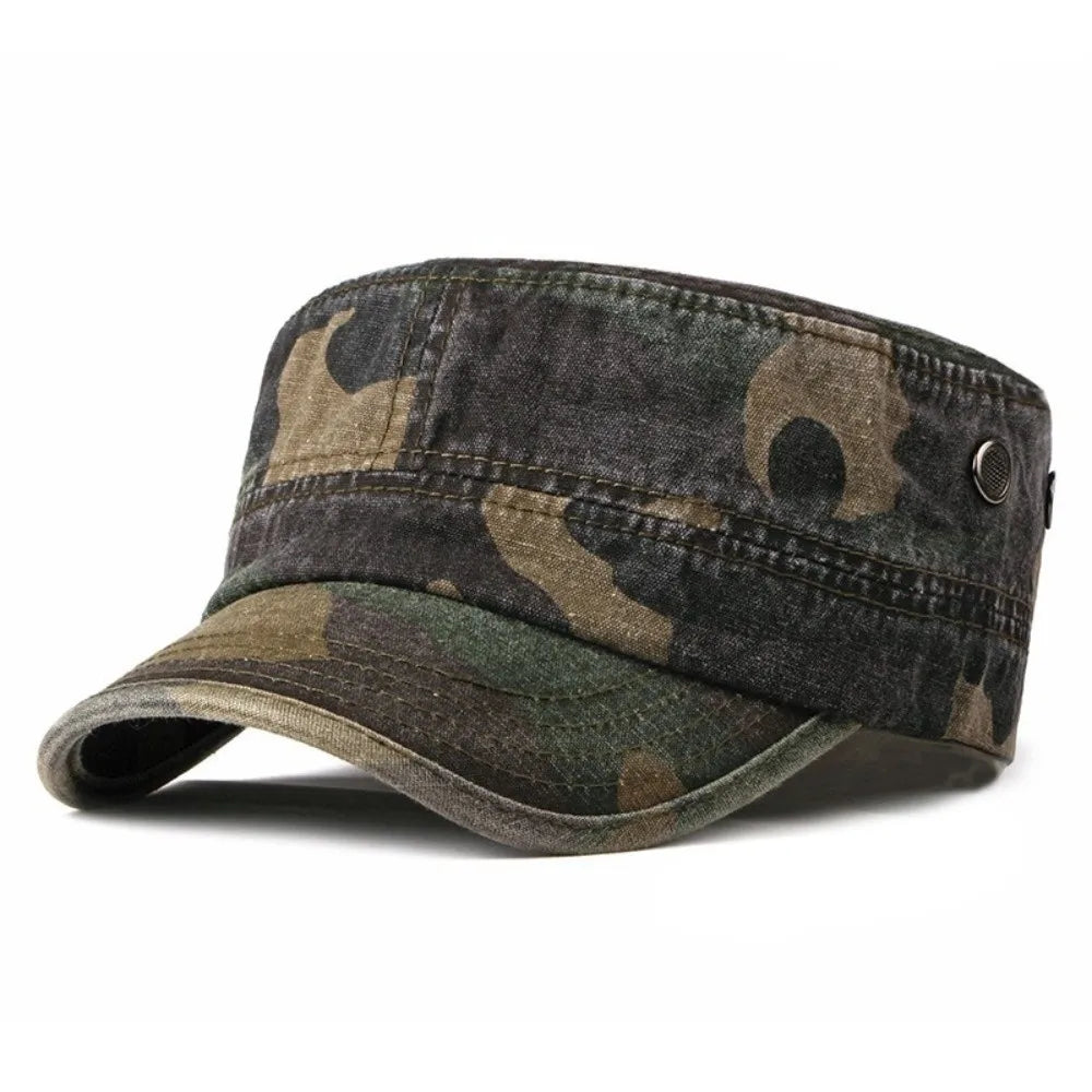 Vintage Flat Top Baseball Cap – Adjustable Cotton Cadet Hat Baseball Cap Nixie Camouflage Green