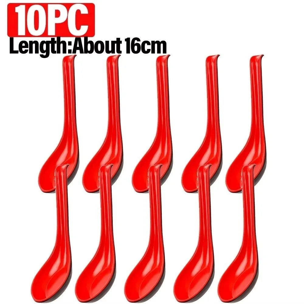 Bicolor Plastic Soup Spoons – Heat-Resistant Long Handle Kitchen Soup Spoon Nixie 10pcs