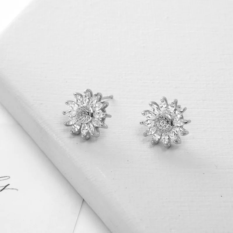 Sunflower CZ Zirconia Jewelry Set – Necklace, Earrings & Ring CZ Jewelry Set Nixie Silver Earring