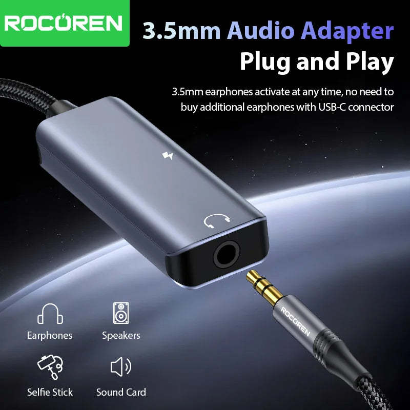 Rocoren USB-C to 3.5mm Audio Adapter with 36W PD Charging USB-C Audio Adapter Nixie