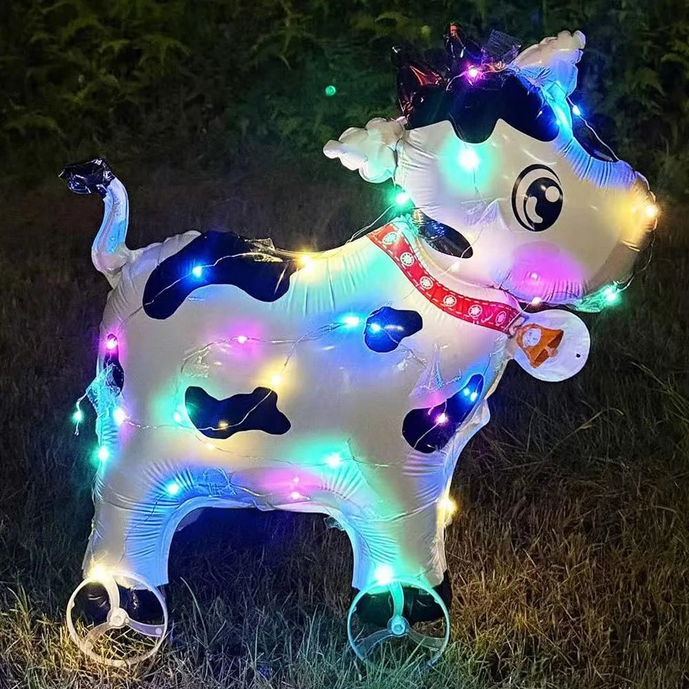 3D Luminous Cartoon Animal Balloon with Wheels & Light Party Balloon Nixie as show Bell Cow