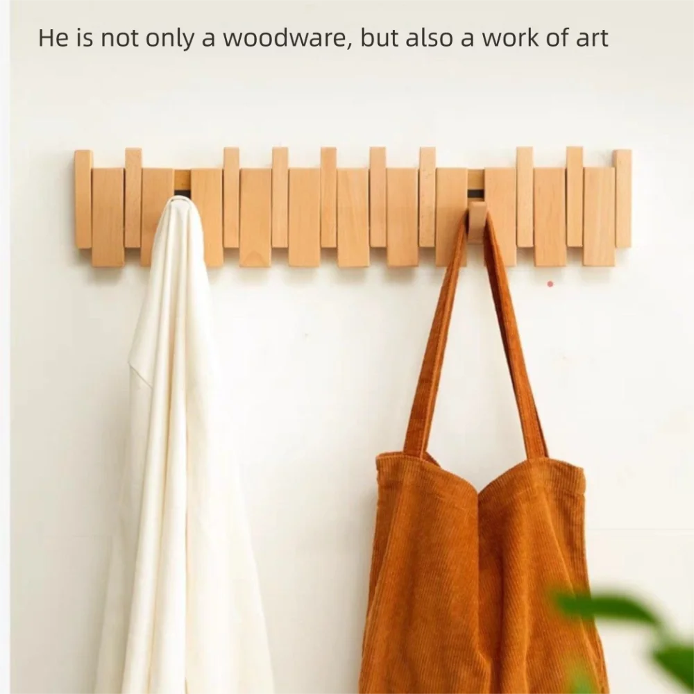 Wall Mounted Wood Coat Rack with 8 Piano Key Hooks