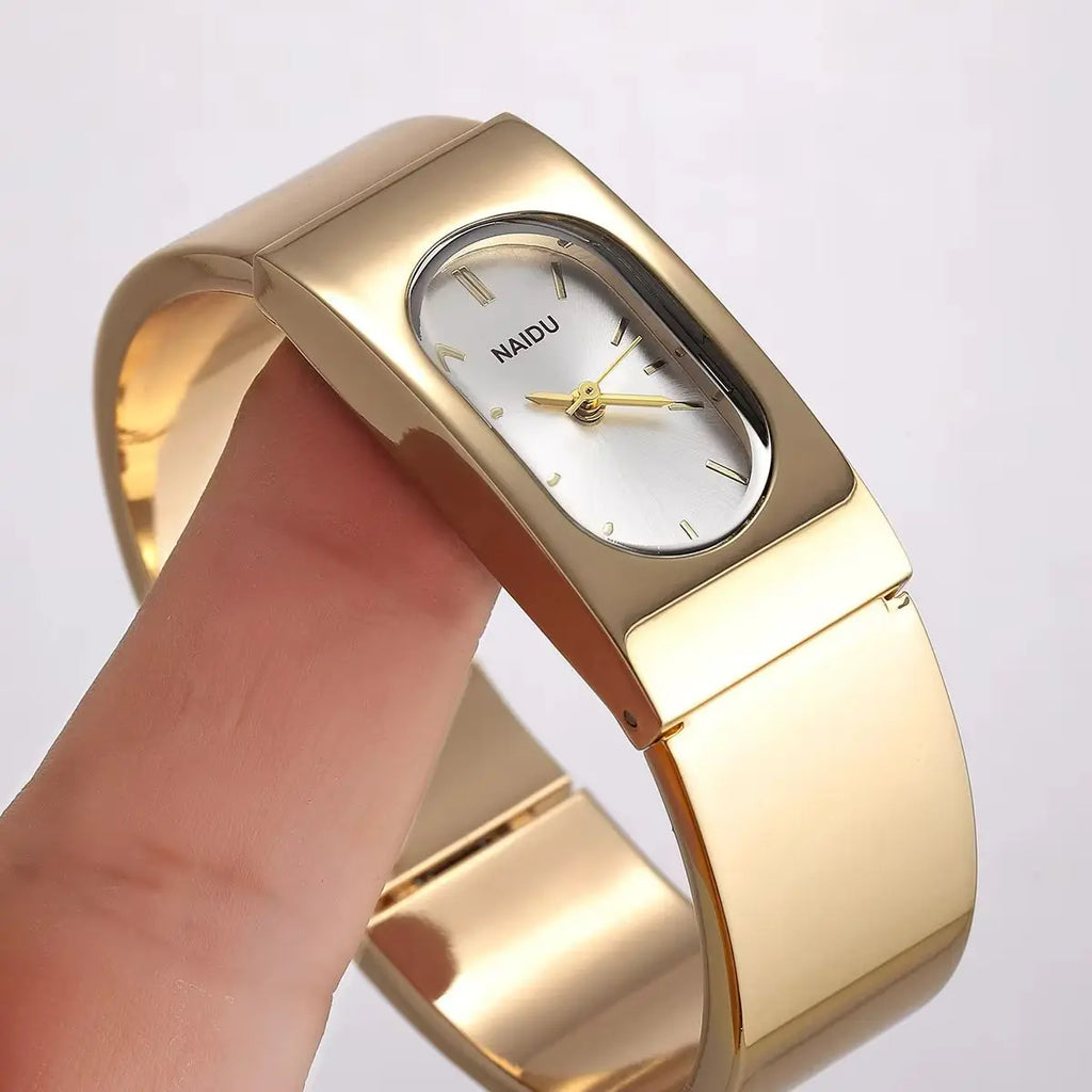 Women's Vintage Bracelet Quartz Watch | Oval Silver Dial Bracelet Watch Nixie