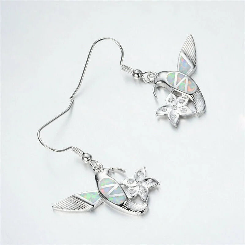 White Simulated Opal Bird Flower Crystal Stud Earrings Crystal Stud Earrings Nixie WHITE
