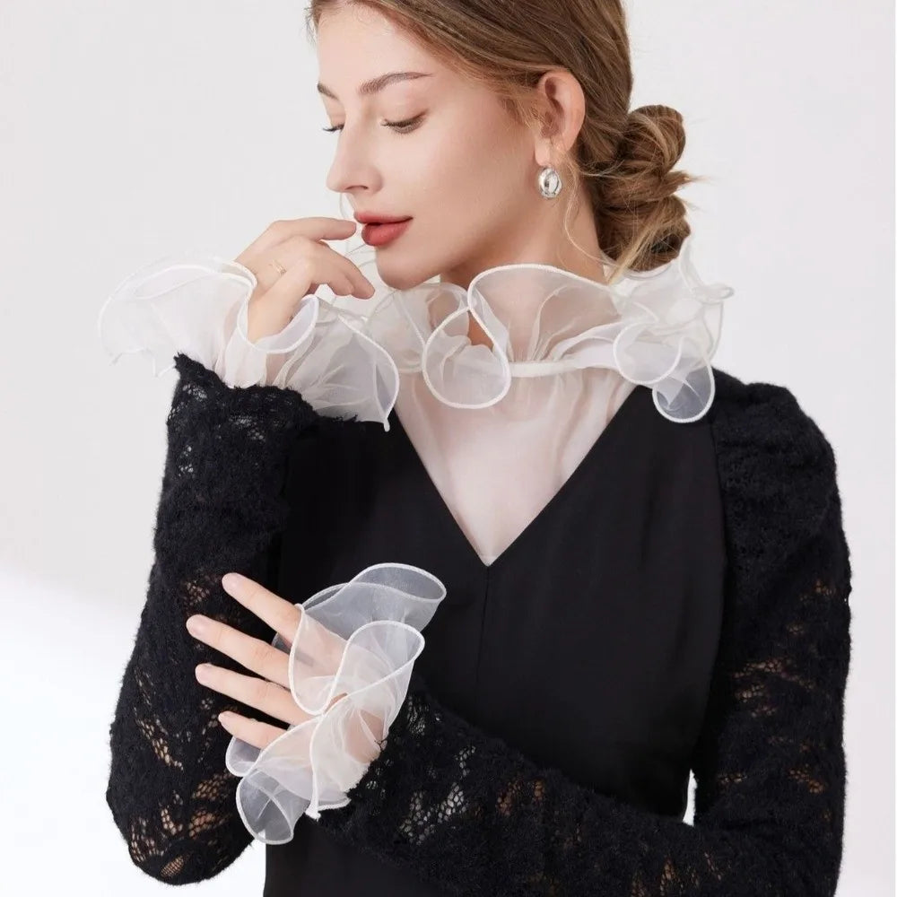 Detachable Lace False Collar & Ruffle Cuffs – Polyester Neckpiece