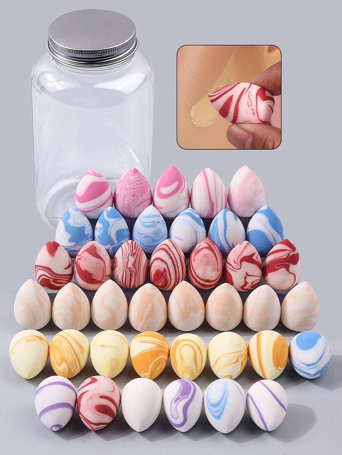 40PCS Marble Mini Makeup Sponge Set with Storage Jar | Nixie Makeup Blending Sponge Nixie