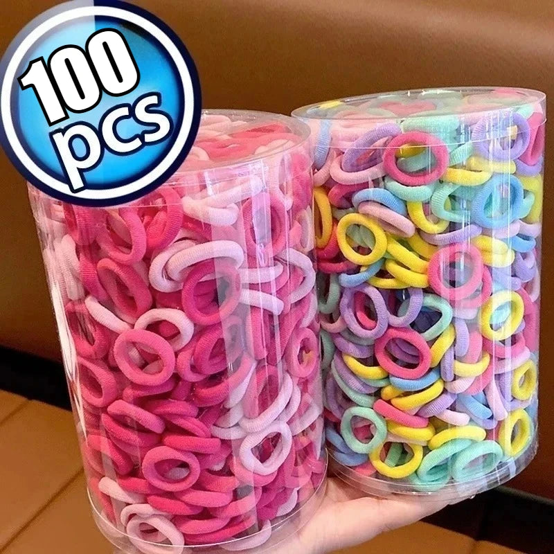 100PCS Colorful Nylon Elastic Hair Bands for Women & Girls Elastic Hair Bands Nixie