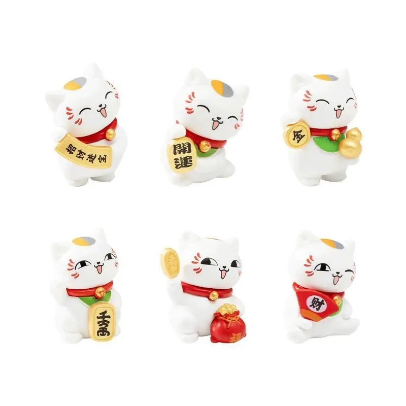 Mini Lucky Cat Figurines 6 PCS Set – Desk & Home Decor Decorative Figurine Set Nixie