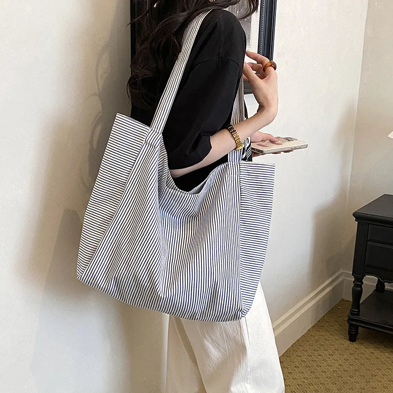 Women's Striped Canvas Tote Bag – Large Shoulder Bag Canvas Tote Bag Nixie