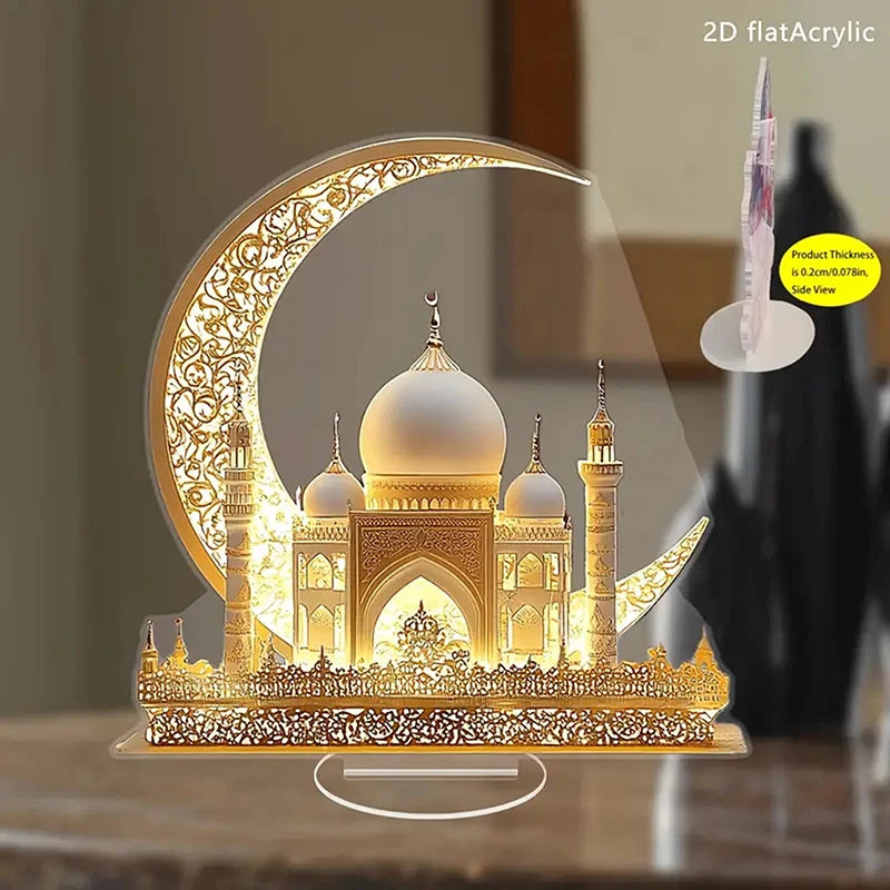 Ramadan & Eid Acrylic Crescent Castle Table Decoration Sign Holiday Table Decoration Nixie