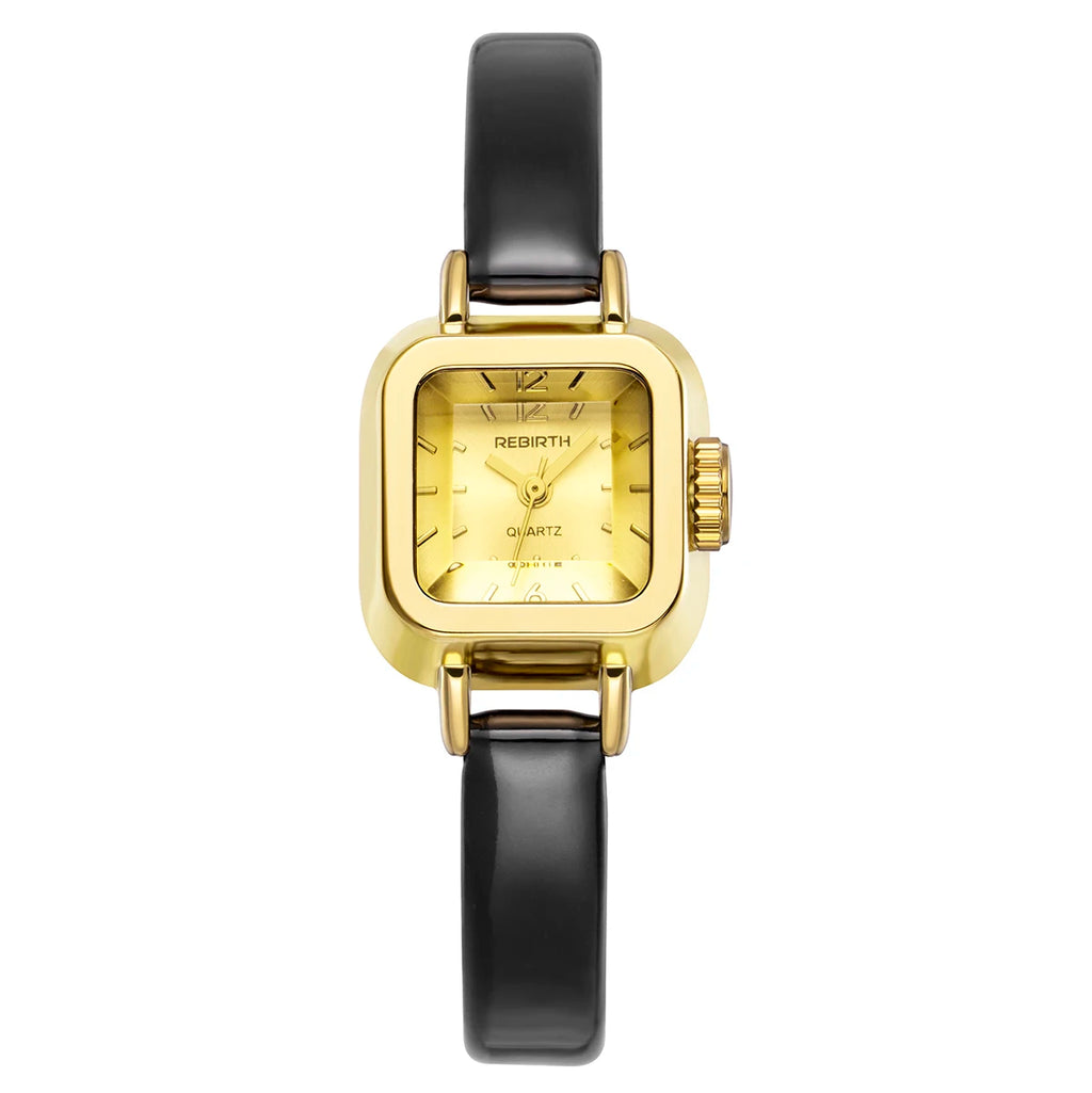 REBIRTH Women's Retro Quartz Watch – Oval Dial & Leather Strap Women's Quartz Watch Nixie black