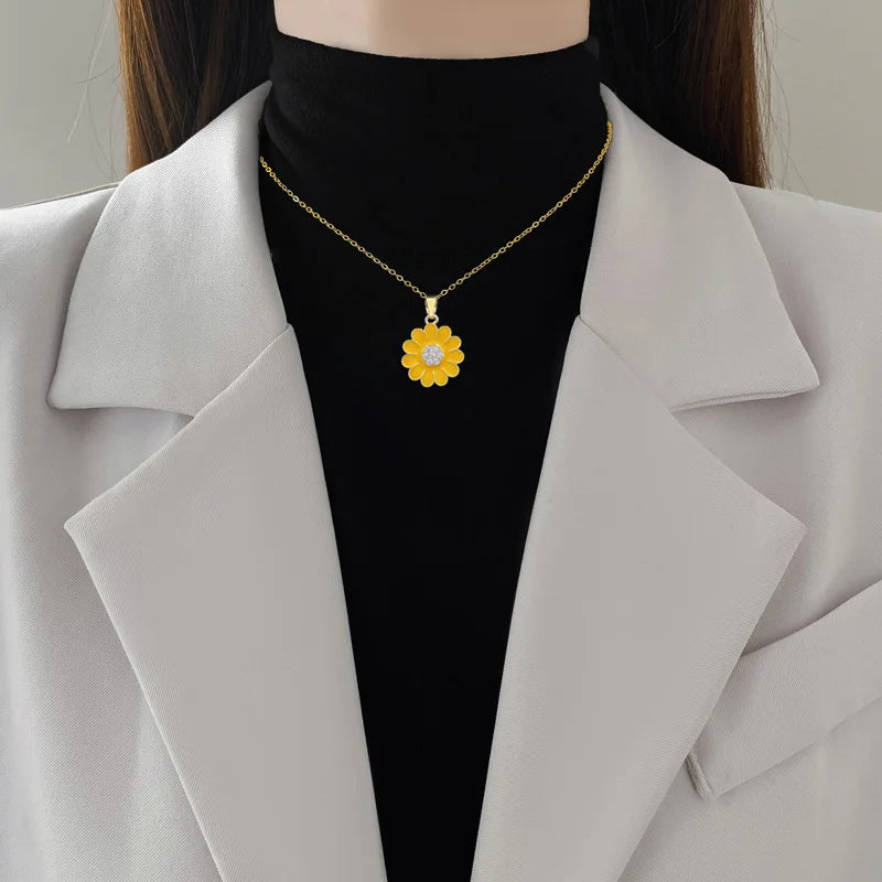 Sunflower Pendant Choker Necklace | Gold Stainless Steel Women Pendant Choker Necklace Nixie