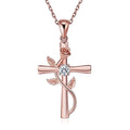 Rose Cross Glass Pendant Necklace – Romantic Flower Jewelry Pendant Necklace Nixie Rose gold