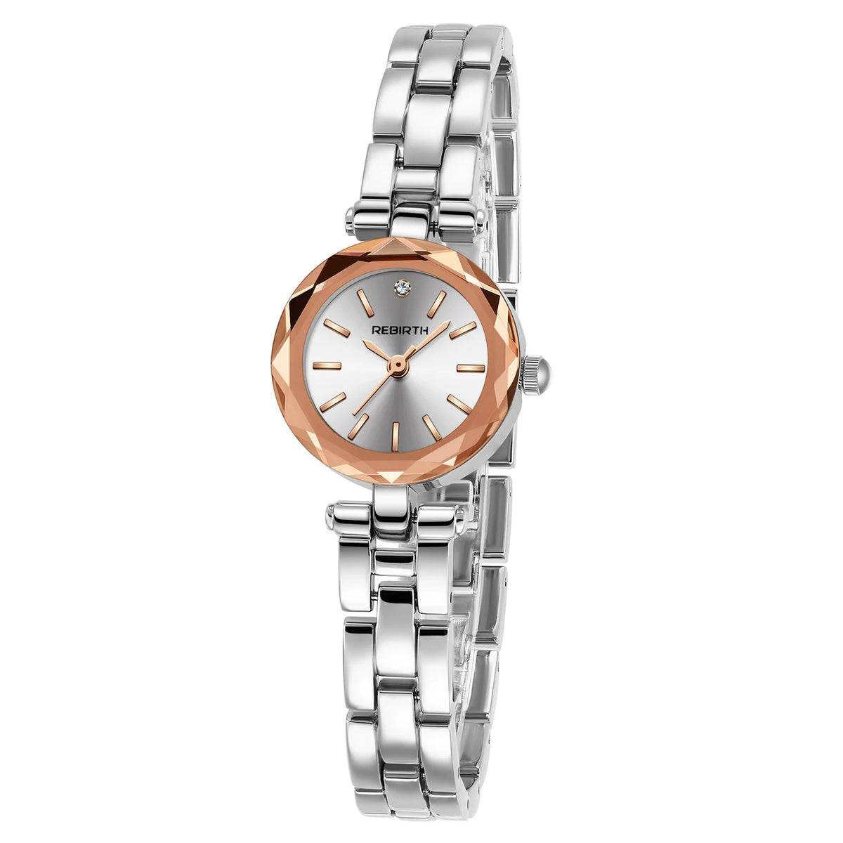 REBIRTH Minimalist Round Quartz Watch – Stainless Steel Strap Quartz Wristwatch Nixie