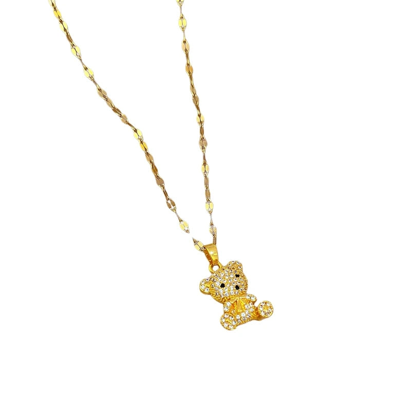 Luxury Bear Pendant Necklace – Gold Stainless Steel Clavicle Chain Pendant Necklace Nixie