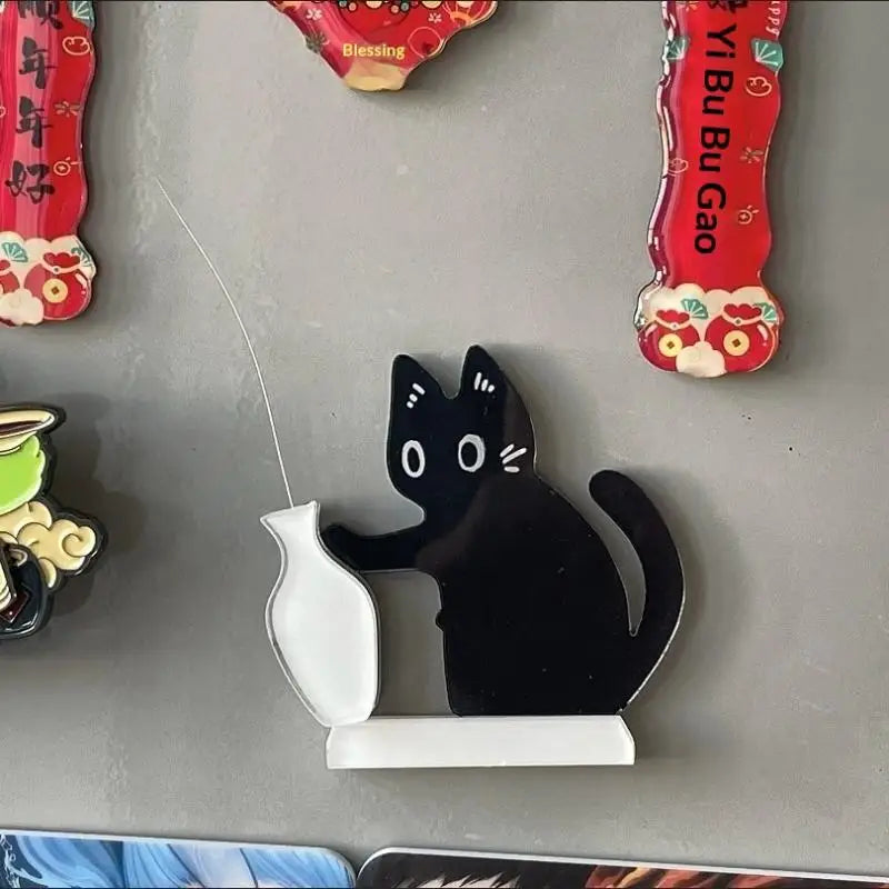 Magnetic Black Cat Pushing Vase – Cartoon Desktop Ornament Desktop Ornament Nixie