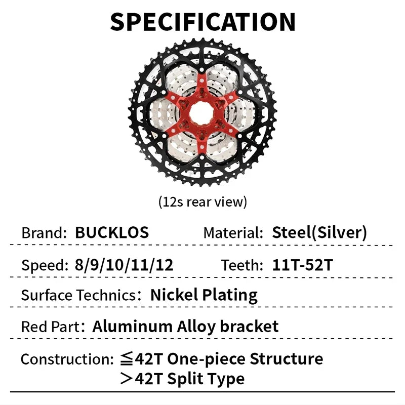 BUCKLOS 8-12 Speed Bike Cassette 36T-52T Shimano HG MTB Freewheel Bike Cassette Freewheel Nixie