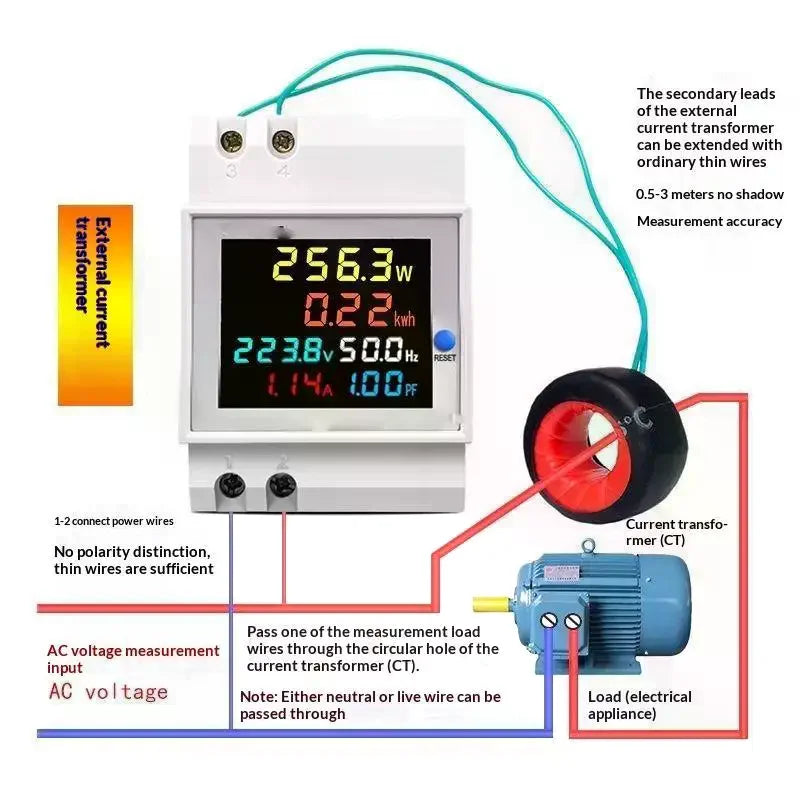 D52-2066 DIN Rail Energy Meter 100A – 6-in-1 kWh Power Monitor DIN Rail Energy Meter Nixie