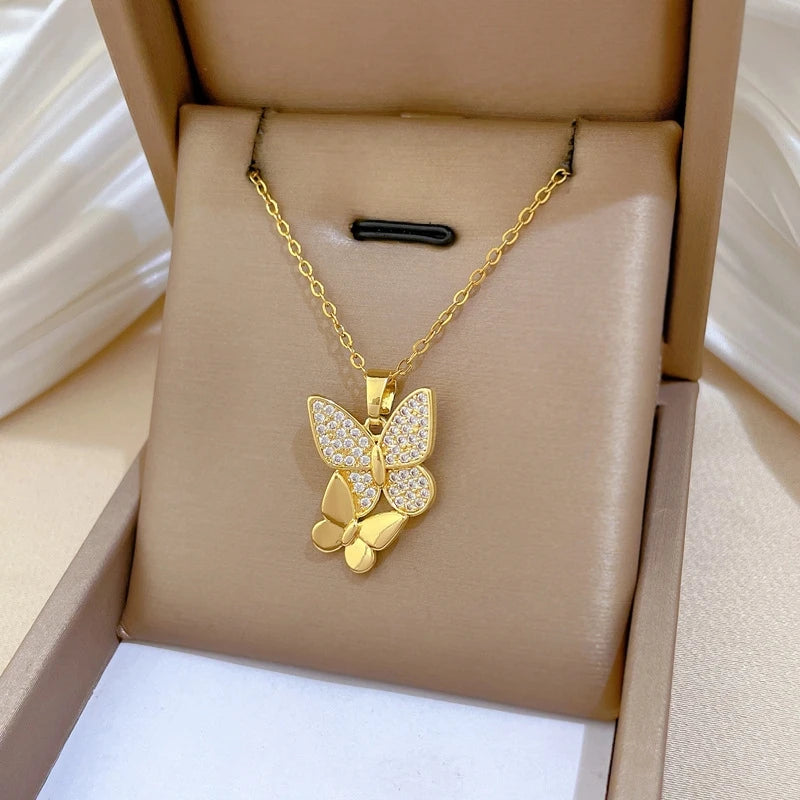 Butterfly Pendant Necklace Gold Stainless Steel Choker Women Pendant Necklace Nixie