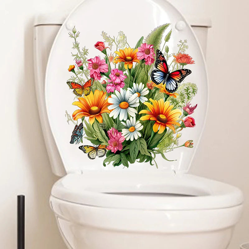 Butterfly Flower Waterproof Toilet Seat Decorative Sticker Decorative Wall Sticker Nixie