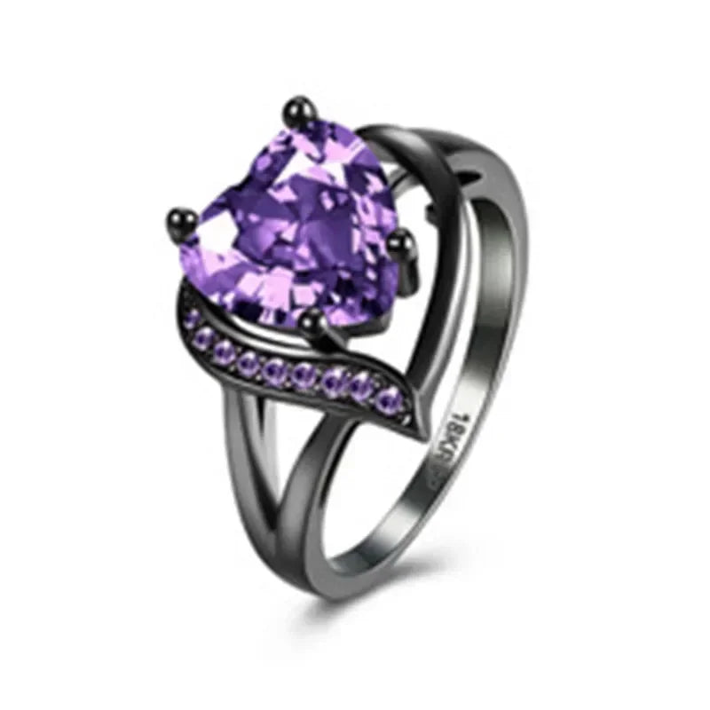 Black Gold Heart Purple Zircon Fashion Ring | Sizes 6–10 Fashion Ring Nixie