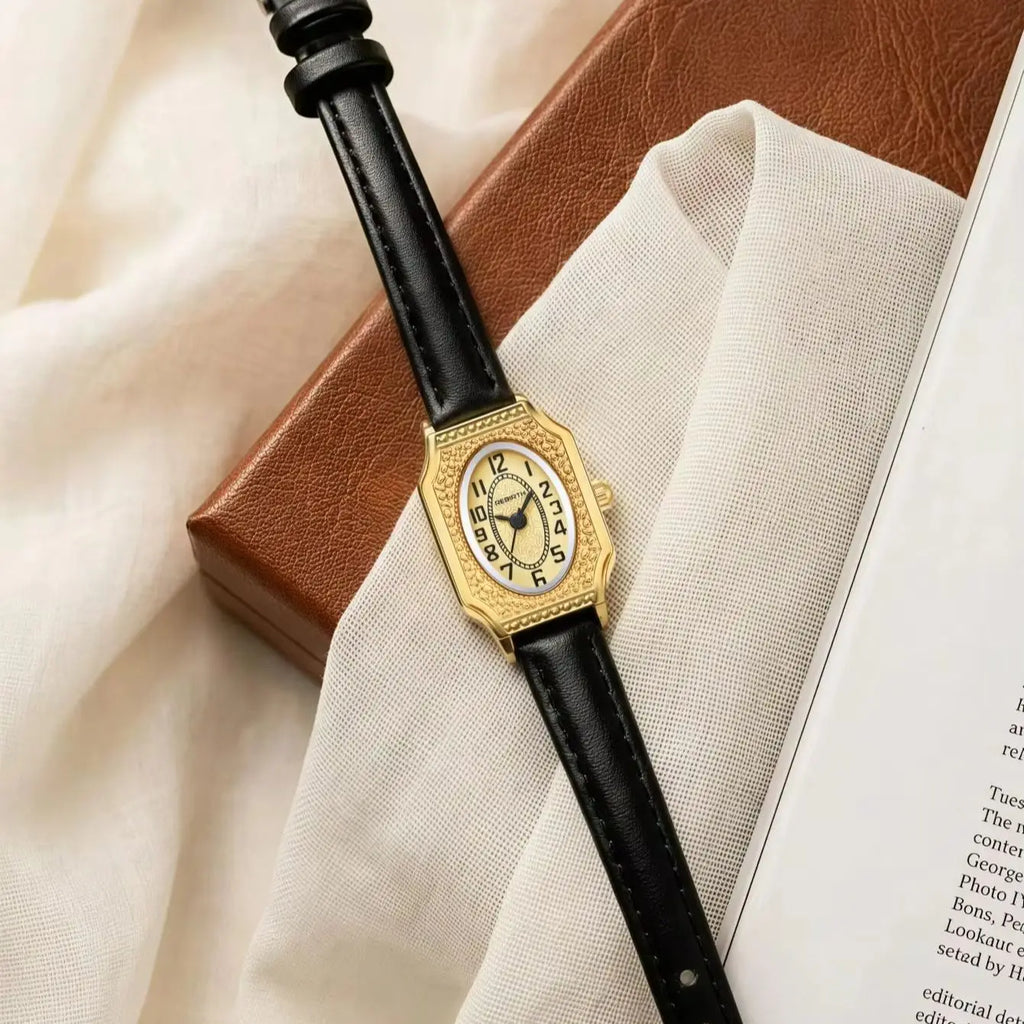 REBIRTH Women's Retro Quartz Watch – Oval Dial & Leather Strap Women's Quartz Watch Nixie