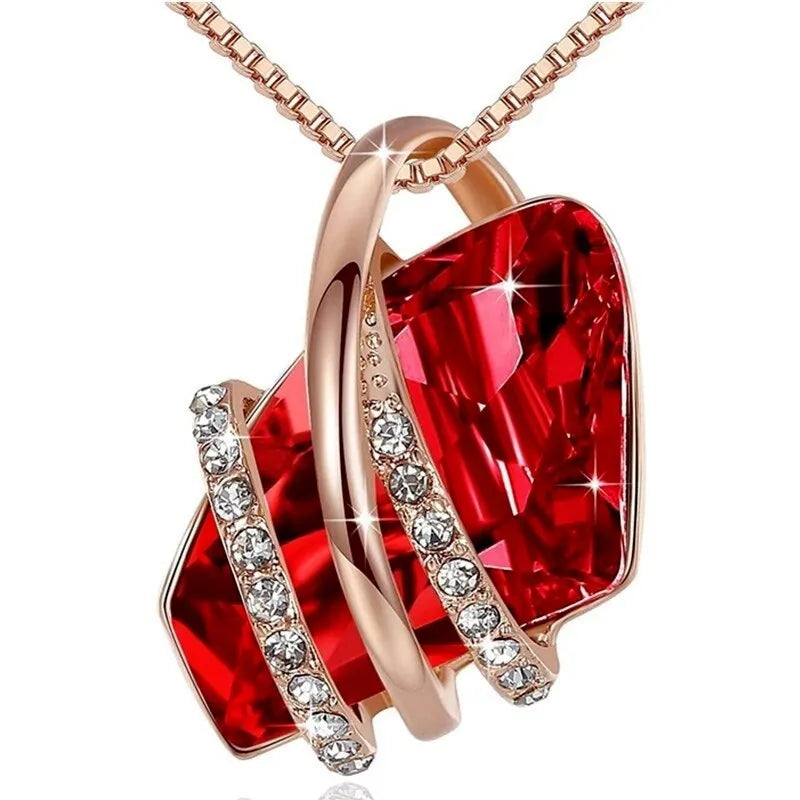 Women's Crystal Birthstone Pendant Necklace – Silver & Rose Gold Pendant Necklace Nixie
