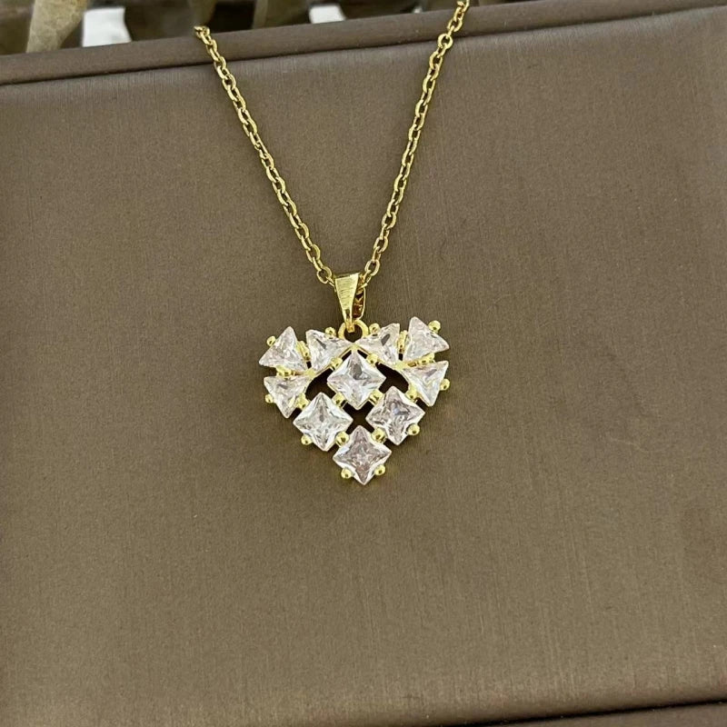 Full Diamond Heart Pendant Necklace – Gold Stainless Steel Pendant Necklace Nixie