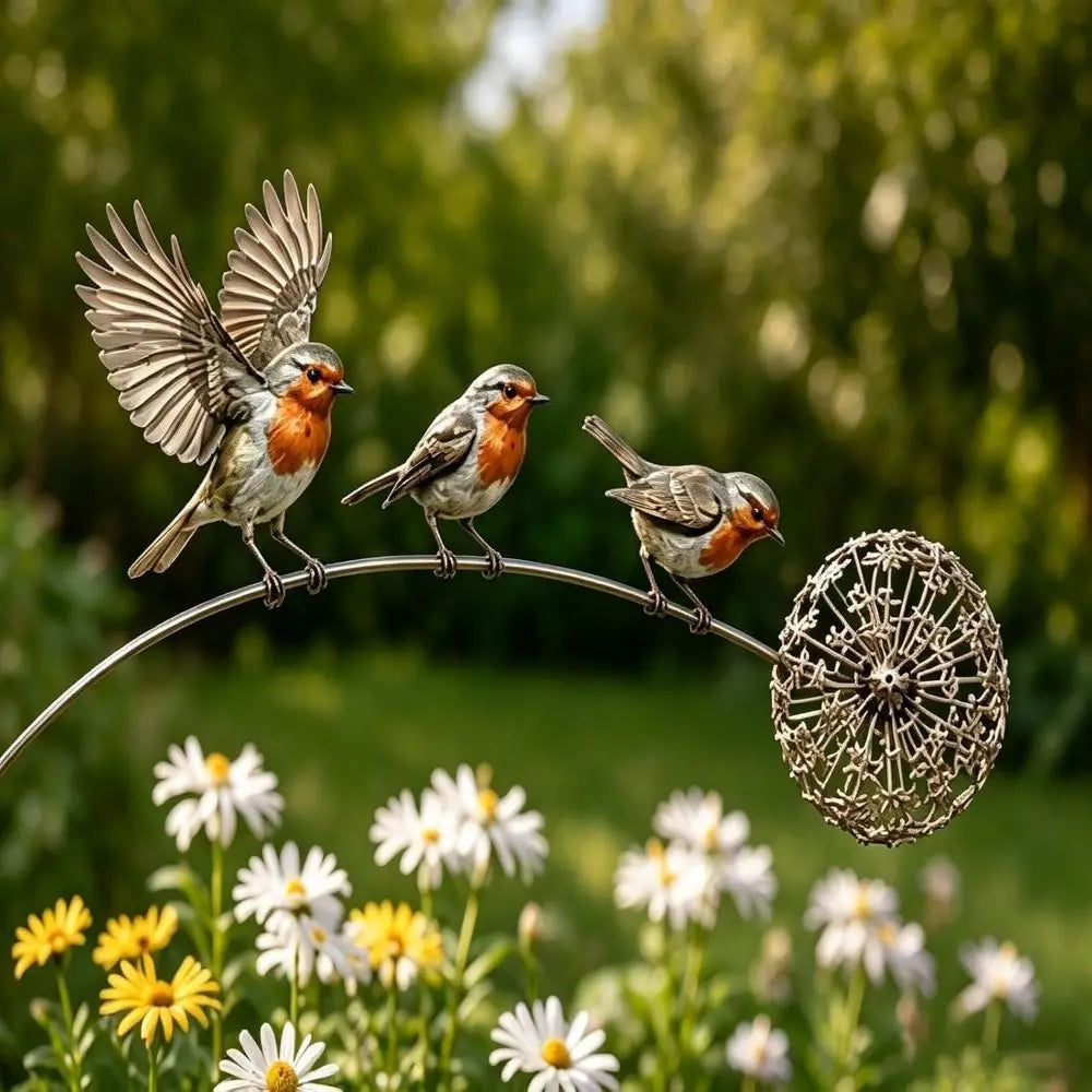 Metal Robin Garden Stakes – Decorative Bird Stake 2-Pack Garden Stake Ornament Nixie