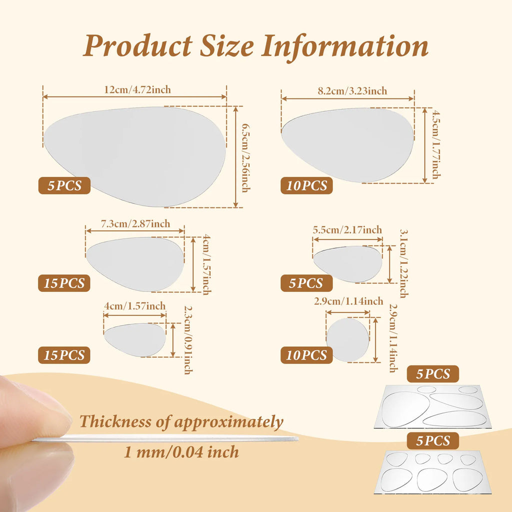 60Pcs Pebble Acrylic Mirror Wall Stickers – Self-Adhesive Tiles Mirror Wall Stickers Nixie silver 60pcs