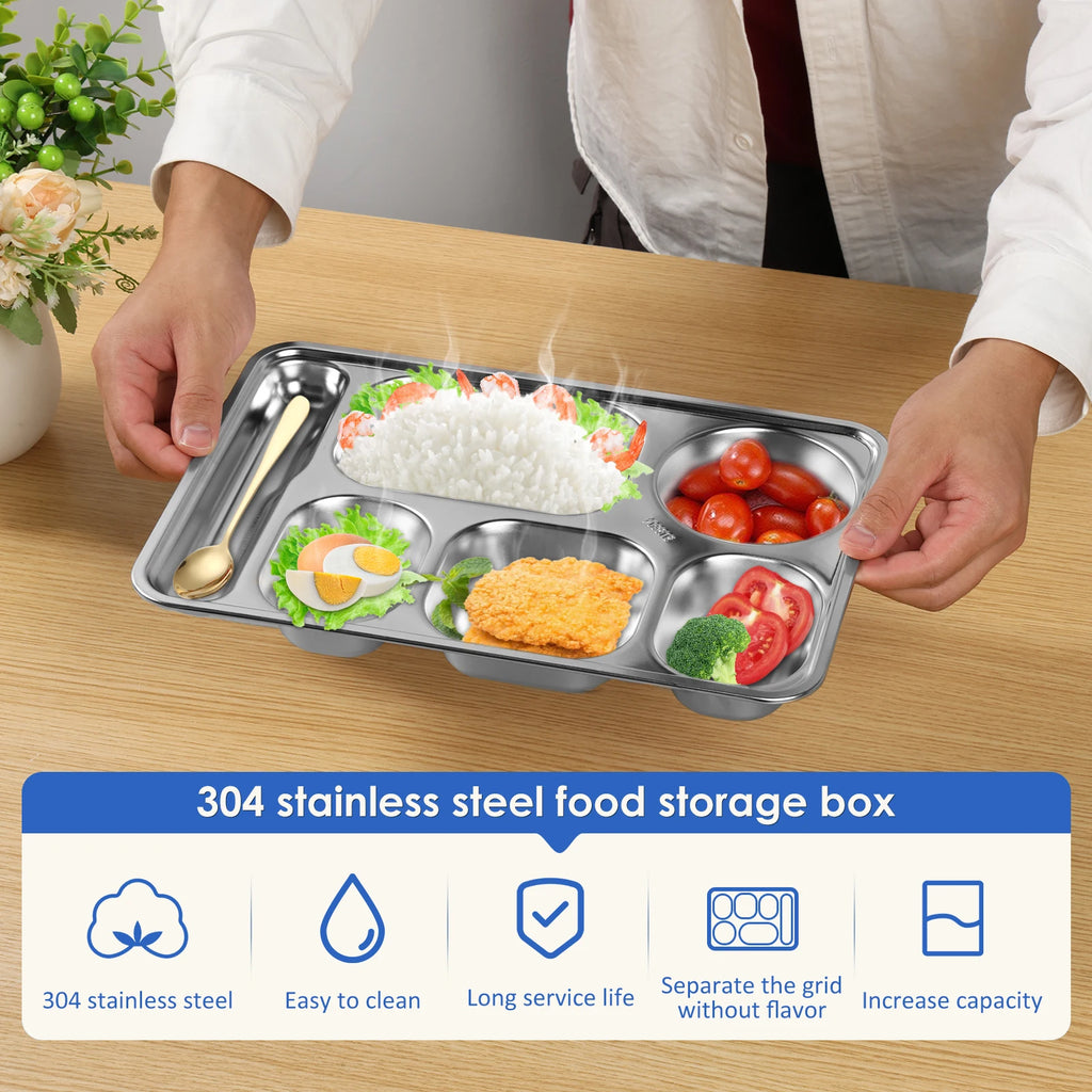 2-Pack 5-Compartment Stainless Steel Snack & Meal Prep Container Meal Prep Container Nixie