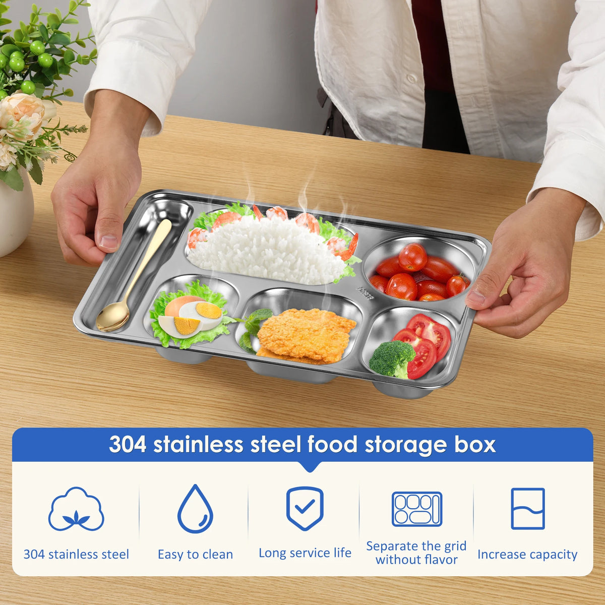 2-Pack 5-Compartment Stainless Steel Snack & Meal Prep Container Meal Prep Container Nixie
