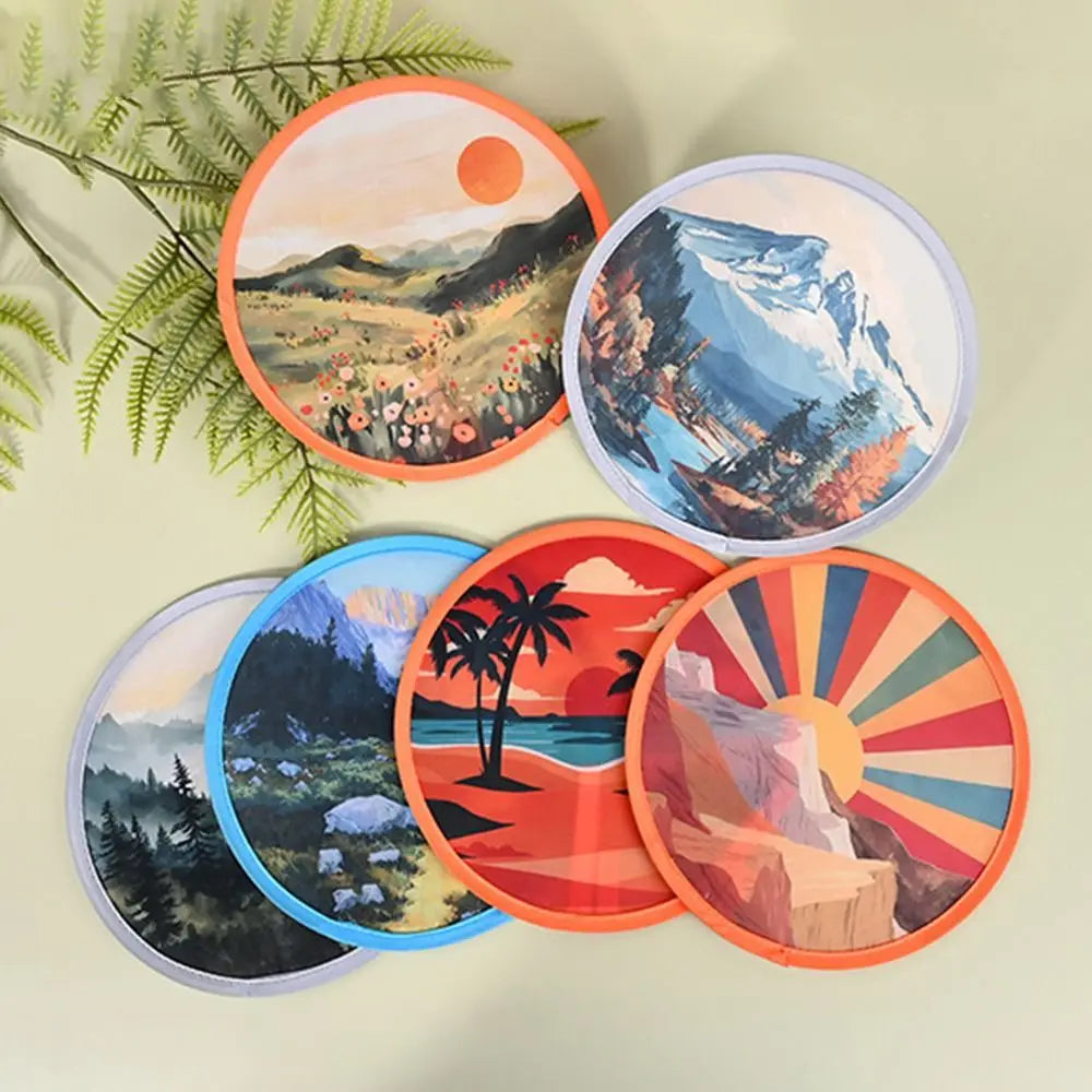 Portable Round Foldable Hand Fan – Flower & Cartoon Art