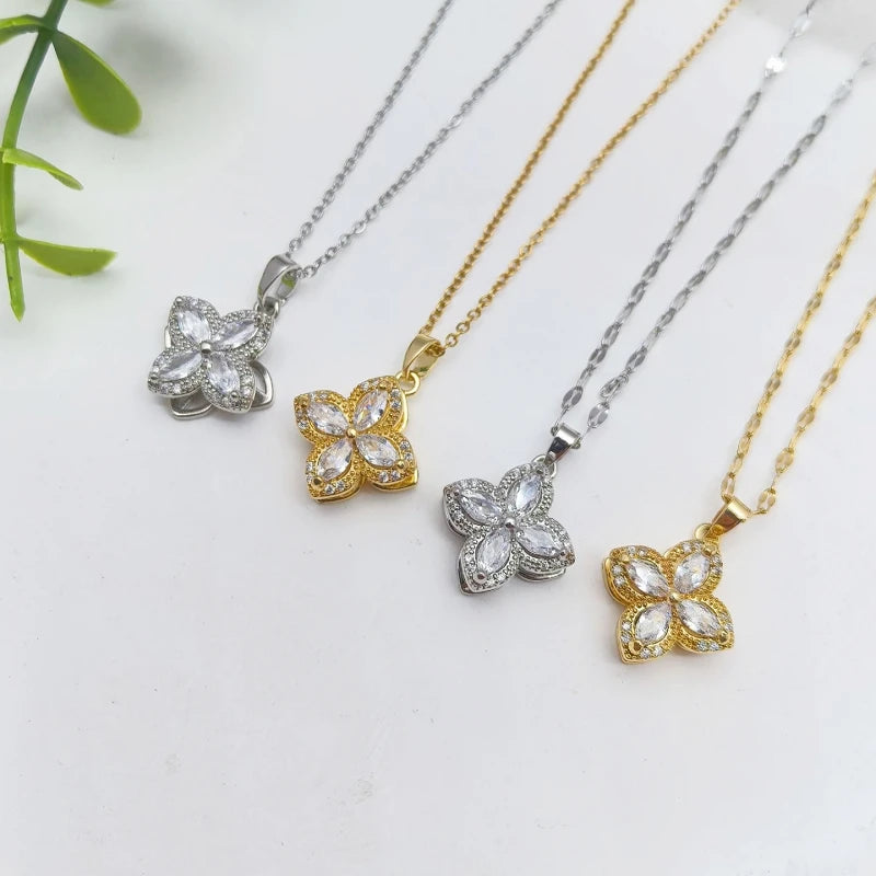 Four-Leaf Clover Rotatable Pendant Necklace for Women Pendant Necklace Nixie