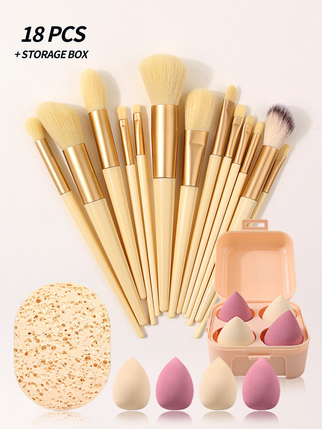 18-Pc Professional Makeup Brush & Sponge Set with Storage Box Makeup Tool Set Nixie