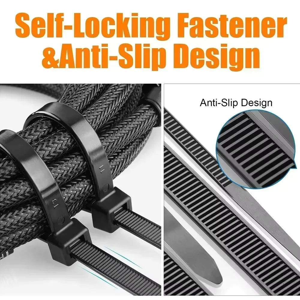 Black Nylon Cable Ties Self-Locking Zip Straps 5×200 & 8×300mm