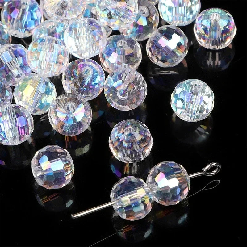 50PCS 8mm AB Crystal Glass Round Faceted Beads – Jewelry Making Crystal Craft Beads Nixie