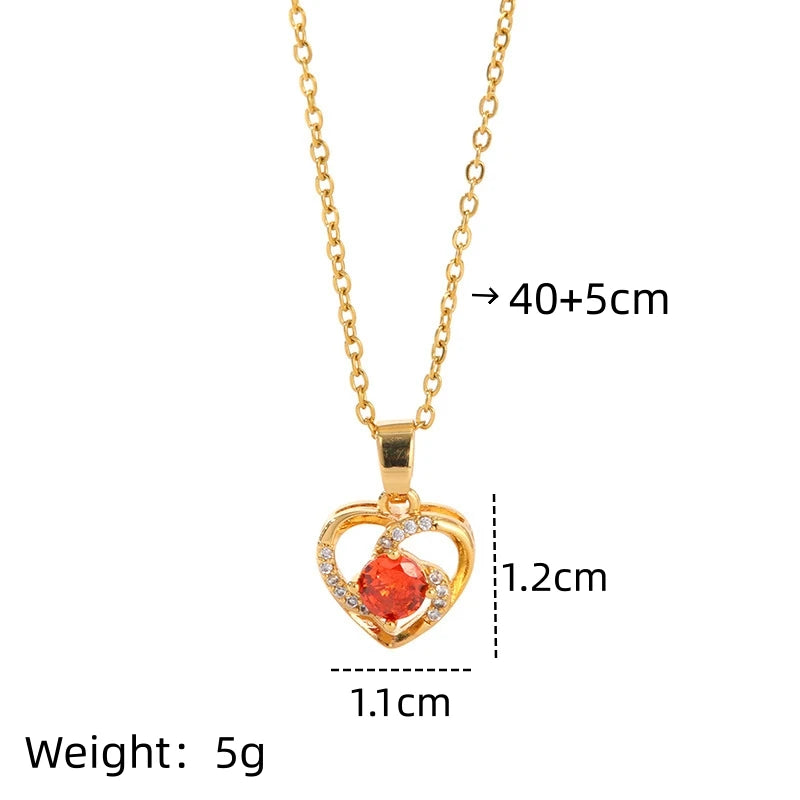 Heart Shaped Copper Pendant Necklace | Zircon Collarbone Chain Pendant Necklace Nixie