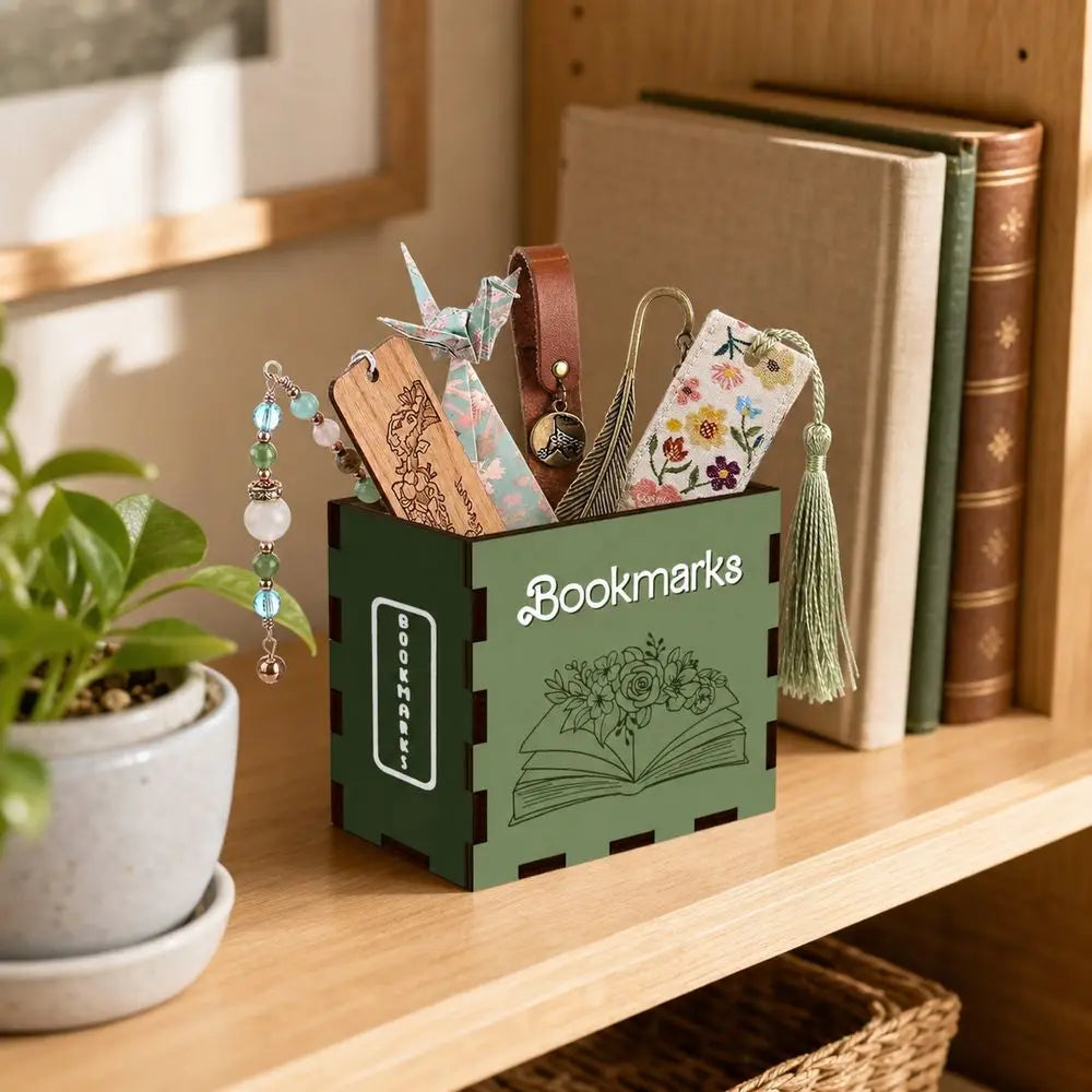 Wood Book-Shaped Bookmark Storage Box & Desk Organizer Desk Organizer Box Nixie